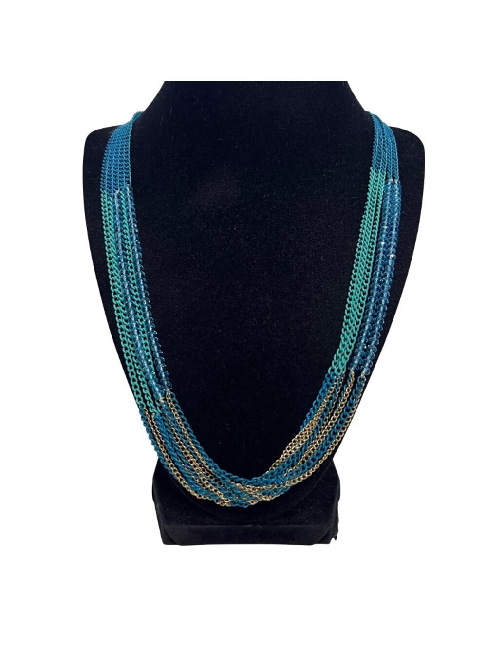 Robert Rose Gold Tone W/ Shades Of Blue Enamel And Beads 5 Strand Necklace (6367